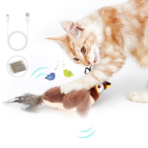 HIMS Katzenspielzeug Vogel, Fliegender Vogel Katzenspielzeug, Katzenspielzeug Vogel Echte Flattern Und Zwitschern, Fliegender Vogel für Katzen mit Katzenminze für Alle Katzen, USB-Aufladung (Vogel) von HIMS