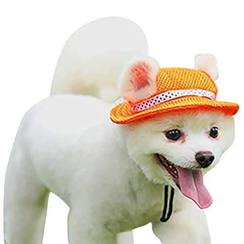 Hund Sonnenhut, Hund Outdoor Sport Sonnenschutz Mesh Hut Cap, Atmungsaktive Runde Krempe Visier Hut Sonnenhaube Outfit mit Ohrlöchern für Welpen kleine Hunde, Medium, Rot von HINAA