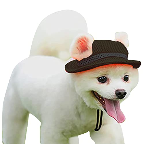 Hund Sonnenhut, Hund Outdoor Sport Sonnenschutz Mesh Hut Cap, Atmungsaktive Runde Krempe Visier Hut Sonnenhaube Outfit mit Ohrlöchern für Welpen kleine Hunde, Medium, Rot von HINAA