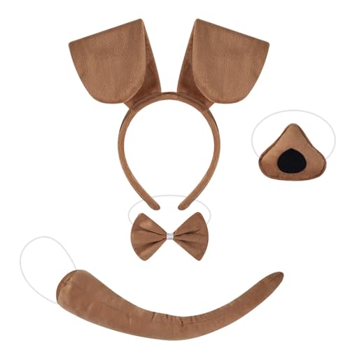 HINAYOSAN Kinder-Hundekostüm-Set mit Hundeohren, Stirnband, Schwanz, Fliege, Nasenrock, Halloween, Tier, Hunde-Outfit, Zubehör für Damen und Mädchen von HINAYOSAN