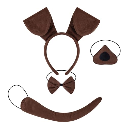 HINAYOSAN Kinder-Hundekostüm-Set mit Hundeohren, Stirnband, Schwanz, Fliege, Nasenrock, Halloween, Tier, Hunde-Outfit, Zubehör für Damen und Mädchen von HINAYOSAN