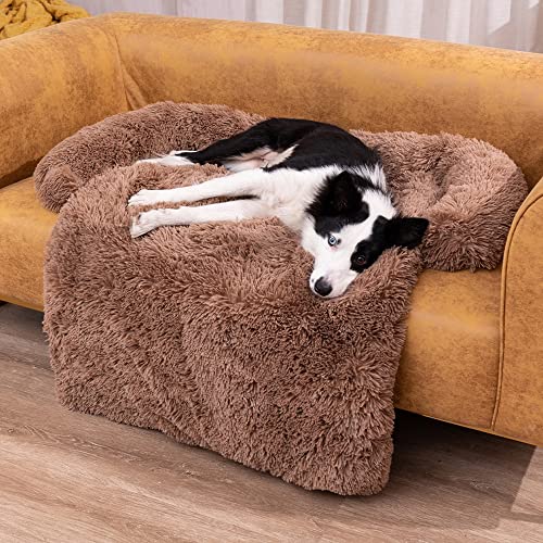 Couchkissen für Hunde und Katzen Hundebett Couch Plüsch Hundematte Hundesofa Hundedecke Sofaschutz Waschbares Sessels Hundedecke Waschbar Kofferraumschutz Hundematte für Grosse kleine Hunde (S(90*80*13cm),Kahki) von HINIUPI