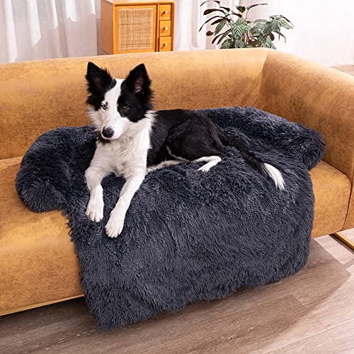 Couchkissen für Hunde und Katzen Hundebett Couch Plüsch Hundematte Hundesofa Hundedecke Sofaschutz Waschbares Sessels Hundedecke Waschbar Kofferraumschutz Hundematte für Grosse kleine Hunde (S(90*80*13cm),Dunke Grau) von HINIUPI