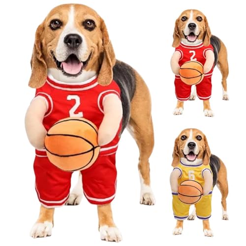 HINNVCL Hunde-Basketballkostüm mit Ball, Basketball Hundekostüm, Hund im Basketballkostüm, Hunde-Basketballspieler-Kostüm, Hunde-Basketball-Halloween-Kostüm für kleine mittelgroße Hunde von HINNVCL