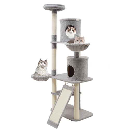 HINOPY - Katzen Kratzbaum, 150cm Katzenbaum Katzenkratzbaum Kletterbaum mit Drehbaren Katzennest, Kratzbrett unb Hilfstreppe für Wohnungen, Tierhandlungen, Wohnzimmer, Schlafzimme von HINOPY