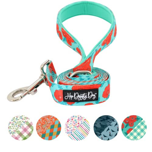 Hip Diggity Dog Gepolsterte Komfort-Hundeleine für kleine und große Haustiere, Designer-Luxus für Mädchen und Jungen, Mohnblumen-Größe L von HIP DIGGITY DOG