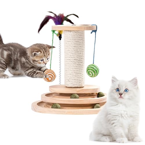 HIQE-FL Katz Spielzeug Set,3-In-1,Hölzernes Roller Doppelschicht Drehtisch Interaktives Katzenspielzeug,Katzen Spielzeug Kitten Mit Interaktiven,Cat Toy,Katzenspielzeugbal(C) von HIQE-FL