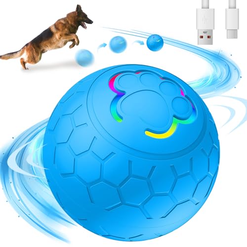 HIULLEN Interaktives Hunde Ball Spielzeug, Strapazierfähiger Automatisch Rollender Ball, Interaktives Hundespielzeug Ball mit LED-Leuchten USB Wiederaufladbar für Welpen/Kleine/Mittlere Hunde von HIULLEN