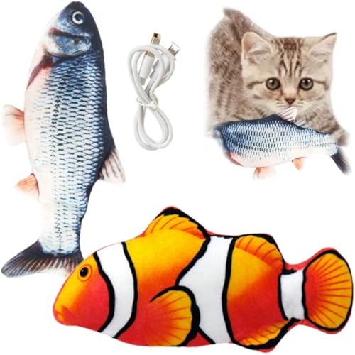 2 x Schlenker-Fisch-Katzenspielzeug, bewegliches Katzenspielzeug, interaktives Katzenspielzeug, realistisches Plüsch-Simulations-Fischspielzeug für Katzen, waschbare Katzenminze, Katzenspielzeug für von HIVETZ