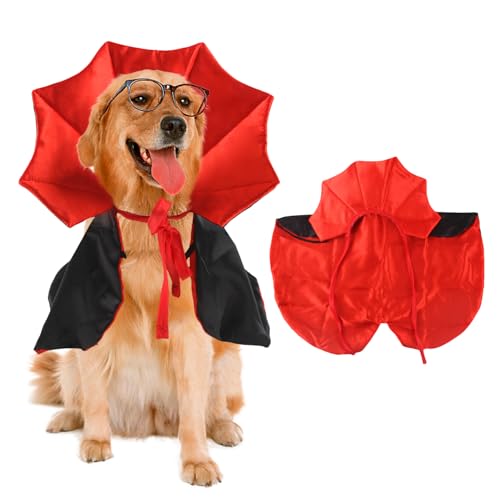 HIXNUG Hunde-Halloween-Kostüm, Haustierumhang, Vampirumhang, Haustierbekleidung, Katzen-Zauberer-Kostüm für kleine, mittelgroße Hunde, Katzen, Kätzchen, Welpen, Rot / Schwarz von HIXNUG