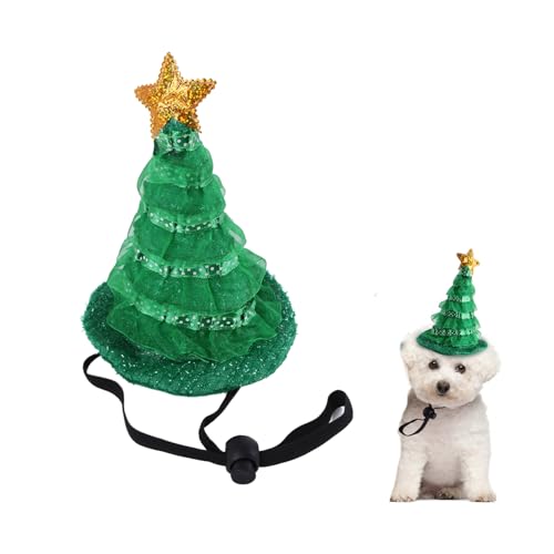 HIXNUG Weihnachtsmütze, Baumform, Hundehut, Baumform, Kopfbedeckung, Stoff, Hunde-Weihnachts-Outfit für Welpen, Hunde, Katzen von HIXNUG