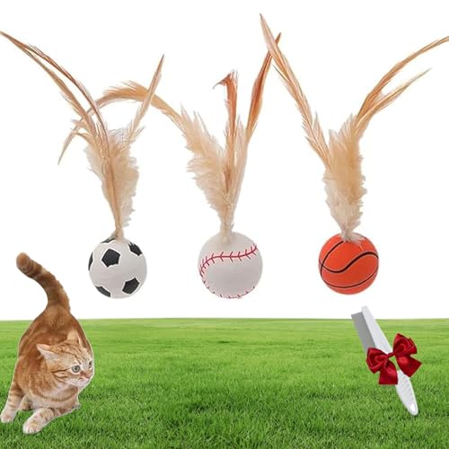 3/6pcs Feather Ball Cat Toy, Interactive Feather Ball Toy Set for Cats, Bouncy Tails Cat Toys for Indoor Cats, Cat Exrecise Balls for Training Chasing Hunting and Exercise (3pcs) von HItianya