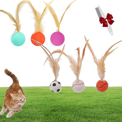 3/6pcs Feather Ball Cat Toy, Interactive Feather Ball Toy Set for Cats, Bouncy Tails Cat Toys for Indoor Cats, Cat Exrecise Balls for Training Chasing Hunting and Exercise (6pcs) von HItianya