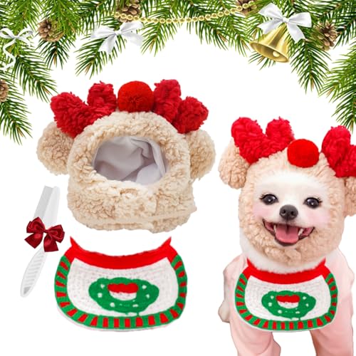 Adorable Christmas Tree Pom-Pom Hat,Christmas Tree Hat for Dogs,Dog Christmas Tree Hat,Christmas Tree Pom Pom Hat for Dogs,Pet Christmas Costume Xmas Tree Costumes for Small Dog Cat (Beige, M) von HItianya