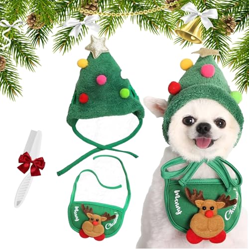 Adorable Christmas Tree Pom-Pom Hat,Christmas Tree Hat for Dogs,Dog Christmas Tree Hat,Christmas Tree Pom Pom Hat for Dogs,Pet Christmas Costume Xmas Tree Costumes for Small Dog Cat (Grün, M) von HItianya