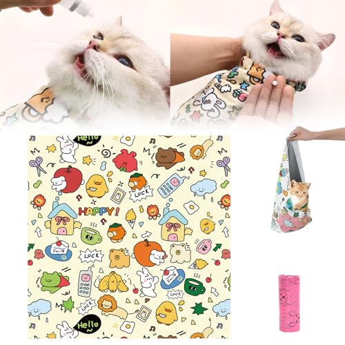 HItianya Cat Grooming Wrap, Cat Wrap for Cutting Nails, Self-Adherent Cat Burrito Wrap, Cat Grooming Wrap for Clip Nails Anti-Bite, Anti-Scratch, Anti-Escape (A, L:45 * 45cm(Within 11.1lbs)) von HItianya