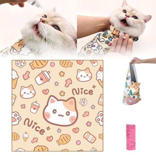 HItianya Cat Grooming Wrap, Cat Wrap for Cutting Nails, Self-Adherent Cat Burrito Wrap, Cat Grooming Wrap for Clip Nails Anti-Bite, Anti-Scratch, Anti-Escape (B, L:45 * 45cm(Within 11.1lbs)) von HItianya