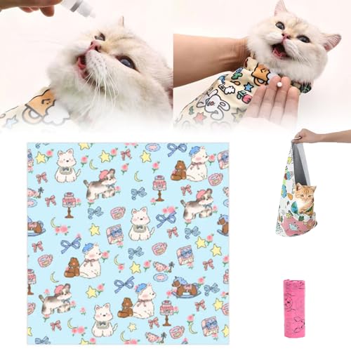 HItianya Cat Grooming Wrap, Cat Wrap for Cutting Nails, Self-Adherent Cat Burrito Wrap, Cat Grooming Wrap for Clip Nails Anti-Bite, Anti-Scratch, Anti-Escape (D, L:45 * 45cm(Within 11.1lbs)) von HItianya