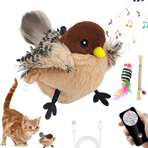 HItianya Flappy Chase Katzenspielzeug, Bird Chase Flappy Katzenspielzeug, Katzenspielzeug mit simuliertem zwitschernden Vogel, Flappy Chase Vogel, FlappyChase Katzenspielzeug (G, with Remote Control) von HItianya