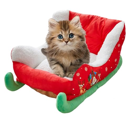 HItianya Interesting Red Christmas Cat Dog Bed,Christmas Sleigh Dog Bed,Festive Plush Cosy Dog Bed - Christmas Sleigh,Machine Washable,Non-Slip and Comfortable,for Cats and Dogs (1pc) von HItianya