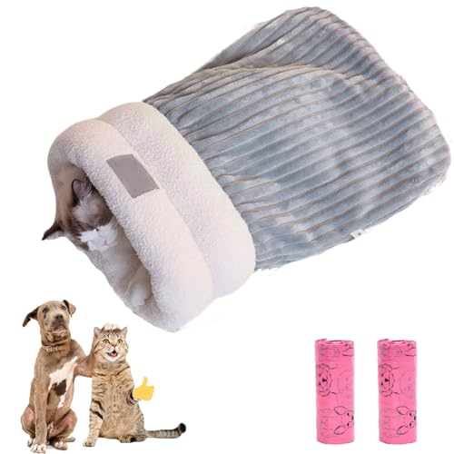 HItianya Katzenschlafsack, Cat Sleeping Bag, Katzen Schlafsack, Schlafsack Katze, Schlafsack Für Katzen, Halbgeschlossenes Haustierschlafbett Für Katzen Und Kleine Hunde (Blue, L 54 * 45CM) von HItianya