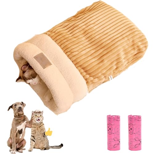 HItianya Katzenschlafsack, Cat Sleeping Bag, Katzen Schlafsack, Schlafsack Katze, Schlafsack Für Katzen, Halbgeschlossenes Haustierschlafbett Für Katzen Und Kleine Hunde (Yellow, L 54 * 45CM) von HItianya