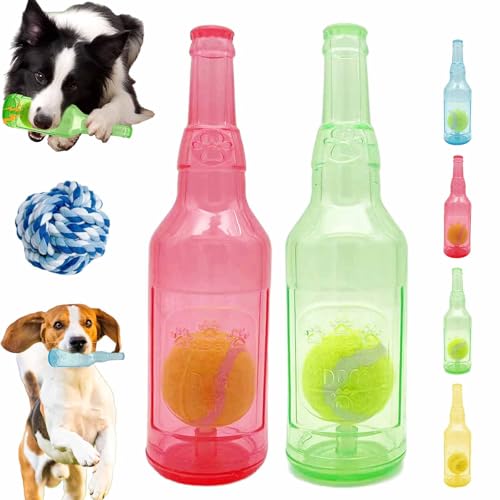 HItianya Kaubierflasche mit Tennisball für Haustiere, Bierflaschen-Kauspielzeug mit Tennisball für Hunde, Wasserflaschen-Hundespielzeug für kleine und mittelgroße Hunde (2Pcs-A, Small) von HItianya