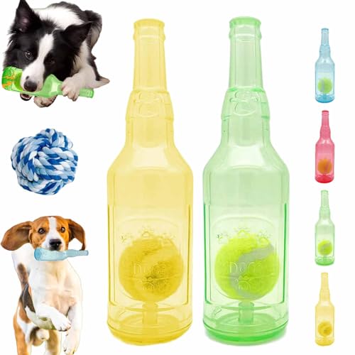 HItianya Kaubierflasche mit Tennisball für Haustiere, Bierflaschen-Kauspielzeug mit Tennisball für Hunde, Wasserflaschen-Hundespielzeug für kleine und mittelgroße Hunde (2Pcs-B, Small) von HItianya