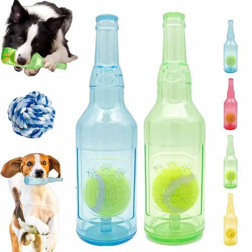 HItianya Kaubierflasche mit Tennisball für Haustiere, Bierflaschen-Kauspielzeug mit Tennisball für Hunde, Wasserflaschen-Hundespielzeug für kleine und mittelgroße Hunde (2Pcs-C, Small) von HItianya