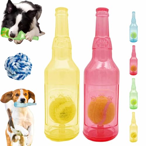 HItianya Kaubierflasche mit Tennisball für Haustiere, Bierflaschen-Kauspielzeug mit Tennisball für Hunde, Wasserflaschen-Hundespielzeug für kleine und mittelgroße Hunde (2Pcs-D, Medium) von HItianya