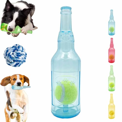 HItianya Kaubierflasche mit Tennisball für Haustiere, Bierflaschen-Kauspielzeug mit Tennisball für Hunde, Wasserflaschen-Hundespielzeug für kleine und mittelgroße Hunde (Blue, Small) von HItianya