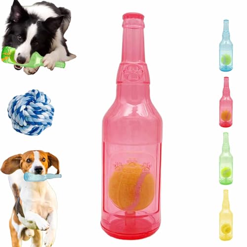 HItianya Kaubierflasche mit Tennisball für Haustiere, Bierflaschen-Kauspielzeug mit Tennisball für Hunde, Wasserflaschen-Hundespielzeug für kleine und mittelgroße Hunde (Red, Small) von HItianya