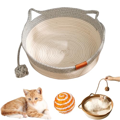 HItianya Virelapets Katzenkorb aus gewebtem Seil, Virela Katzenkorb aus gewebtem Seil, handgewebter Katzenkorbs aus Seils mit integrierter Kratzmatte und Spielball (Gray, 18 in) von HItianya