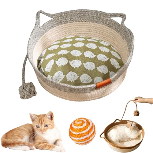 HItianya Virelapets Katzenkorb aus gewebtem Seil, Virela Katzenkorb aus gewebtem Seil, handgewebter Katzenkorbs aus Seils mit integrierter Kratzmatte und Spielball (Gray (Padded), 16 in) von HItianya