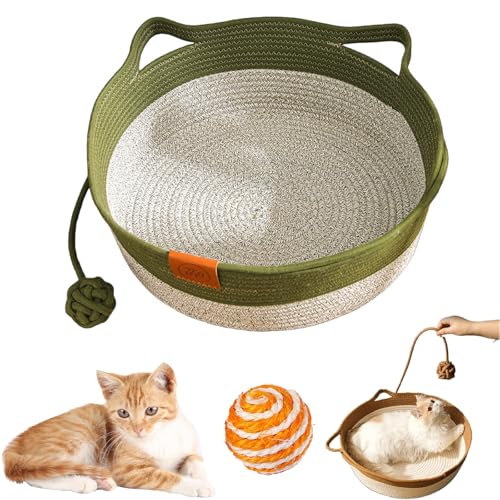 HItianya Virelapets Katzenkorb aus gewebtem Seil, Virela Katzenkorb aus gewebtem Seil, handgewebter Katzenkorbs aus Seils mit integrierter Kratzmatte und Spielball (Green, 18 in) von HItianya