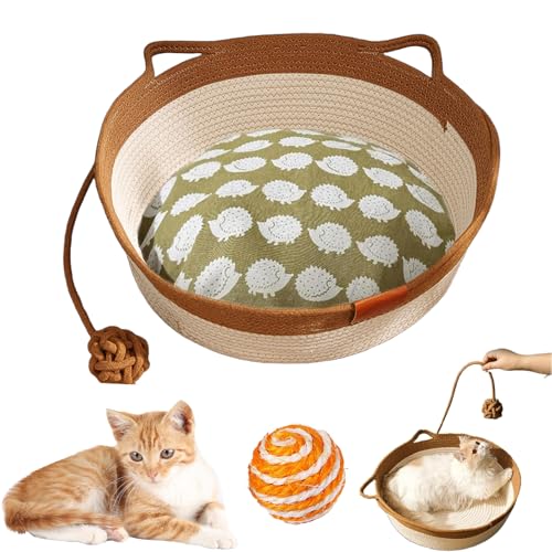 HItianya Virelapets Katzenkorb aus gewebtem Seil, Virela Katzenkorb aus gewebtem Seil, handgewebter Katzenkorbs aus Seils mit integrierter Kratzmatte und Spielball (Khaki (Padded), 16 in) von HItianya