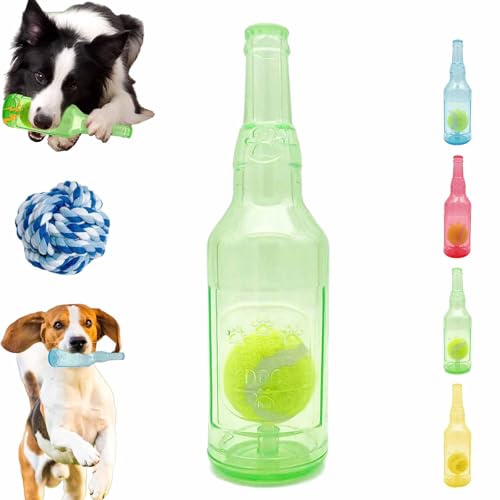 Kaubierflasche mit Tennisball für Haustiere, Bierflaschen-Kauspielzeug mit Tennisball für Hunde, Wasserflaschen-Hundespielzeug für kleine und mittelgroße Hunde (Green, Medium) von HItianya