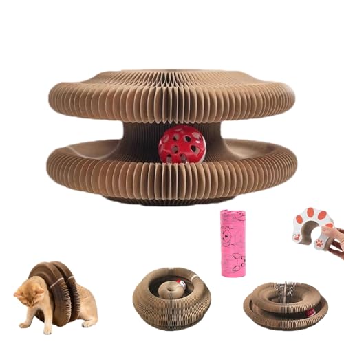 Kitty Kurlz, Kitty Kurlz Cat Toy, Kitty Kurlz Foldable Cat Accordion Toy Cat Scratching Board with Bell Balls and Track Adventure, Magic Organ Cat Scratcher Board (1Pc) von HItianya