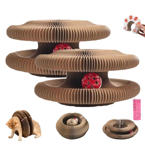 Kitty Kurlz, Kitty Kurlz Cat Toy, Kitty Kurlz Foldable Cat Accordion Toy Cat Scratching Board with Bell Balls and Track Adventure, Magic Organ Cat Scratcher Board (2Pcs) von HItianya