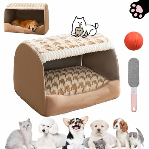 Tiefschlaf-Hundebett mit Rutschfester Unterseite, Furryhut-Hundebett mit abnehmbarem Kissen, für kleine und mittelgroße Hunde und Katzen (Brown, 2XL(Under 75 catties)) von HItianya