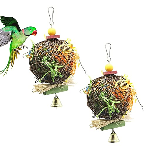 2 Stück Papageienspielzeug Sepak Takraw Spielzeug, Kauspielzeug Vögel Spielzeug, Natur Rattan Kugeln Kauspielzeug, für kleine Vögel, Papageien (Mehrfarbig) von Bebochoi