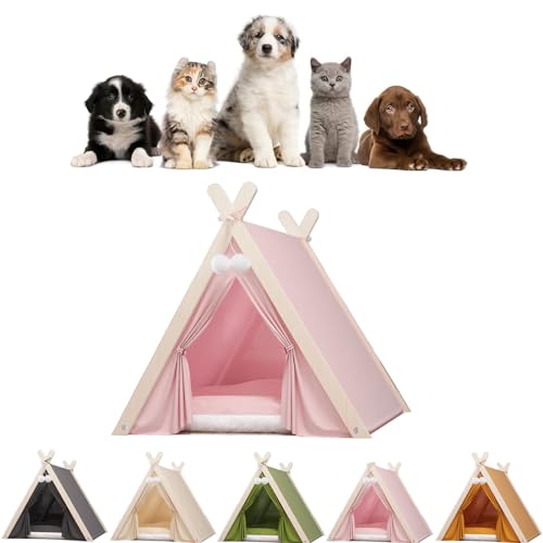 Haustiere Zelt Indoor,Holzzelt FüR Haustiere,Haustiere Betthaus Mit Abnehmbarem Waschbarem Kissen,Zelt Haustier Bett Spielhaus FüR Hund Katze Kaninchen Meerschweinchen Indoor,Pink von HJHUAA