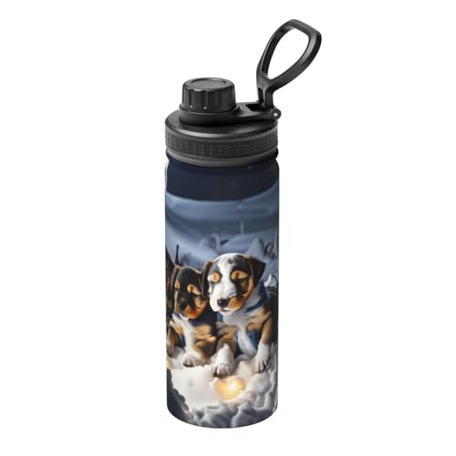 HJLUUFT Husky Puppy Dogs Sport-isolierte Edelstahl-Wasserflasche, 530 ml, perfekt für Outdoor-Sport, entworfen für bequeme Einhandbedienung von HJLUUFT