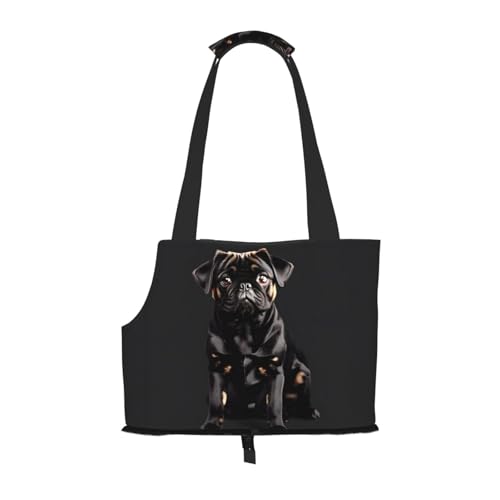 Hundetasche mit niedlichem Mops-Aufdruck, für kleine Hunde, Katzen und Kaninchen, Schwarz von HJLUUFT