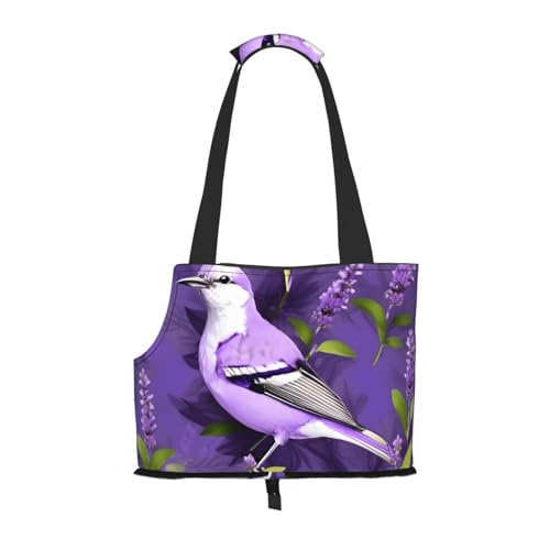 Tragetasche für kleine Hunde, Katzen und Kaninchen, Motiv: Vogel in violettem Lavendel, Blumendruck, für Welpen, Spaziergänge, Haustiere von HJLUUFT