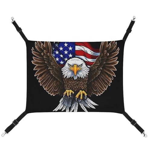 HJUQNGF Katzen-Hängematte, weich, atmungsaktiv, Haustier-Hängematte mit Metallhaken, USA-Flagge, patriotischer Adler, tragbare Katzenkäfig-Bett für Katzen, kleine Hunde, Kleintiere von HJUQNGF