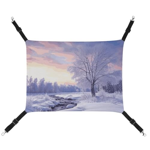 HJUQNGF Katzenhängematte, weich, atmungsaktiv, Haustierhängematte mit Metallhaken, Winterlandschaft, Schlafhängematte, tragbares Katzenkäfigbett für Katzen, kleine Hunde, Kleintiere von HJUQNGF