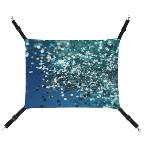 HJUQNGF Katzenhängematte, weich, atmungsaktiv, Haustierhängematte mit Metallhaken, glitzernd, blauer Hintergrund, Schlafhängematte, tragbares Katzenkäfig, Bett für Katzen, kleine Hunde, kleine Tiere von HJUQNGF