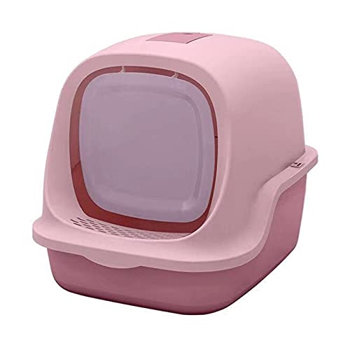 HJXX Katzenklo Katze Wurf Box Große beiliegende Katze WC mit transparentem Türabdeckung Spritzerfestes Wurf Box Pet Supplies Cat Litter Box (Color : Pink) von HJXX