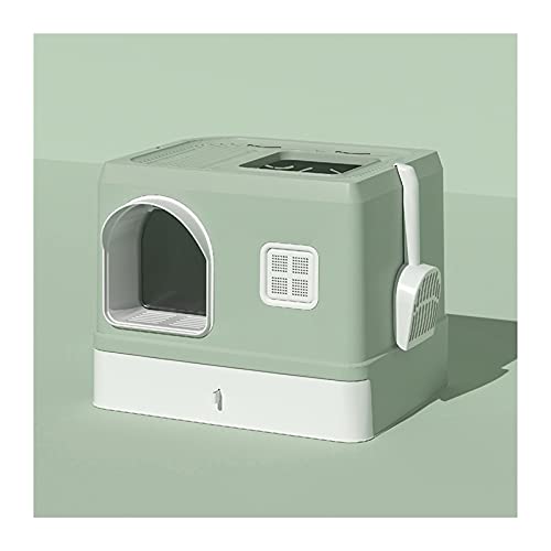 Katzenklo Deluxe-bedecktes Wurf-Kasten mit abnehmbarem Fach und Scoop-Katzen-Wurf-Pan-beiliegender Toilettenstraining-Box-Haus einfach zu reinigen Cat Litter Box (Color : Green) von HJXX